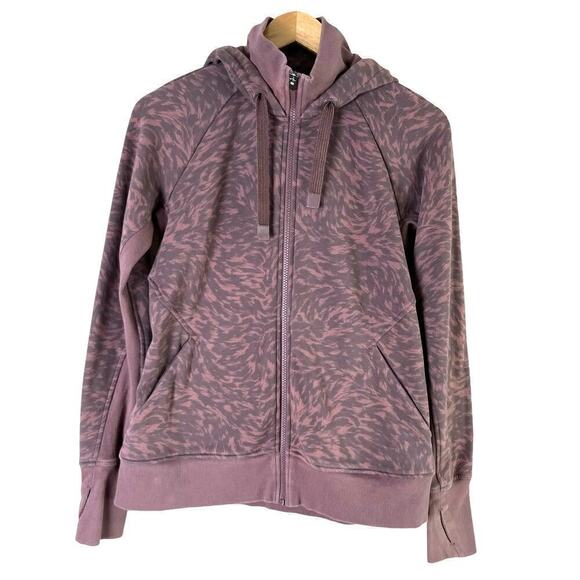 Athleta Triumph Printed Hoodie in Smoked Almond Brown Lynx Purple Print, Small - Picture 3 of 11